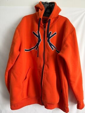 Y2K Bright Fire Orange Karl Kani Full Zip Up Hoodie Navy Embroidered KK Initials
